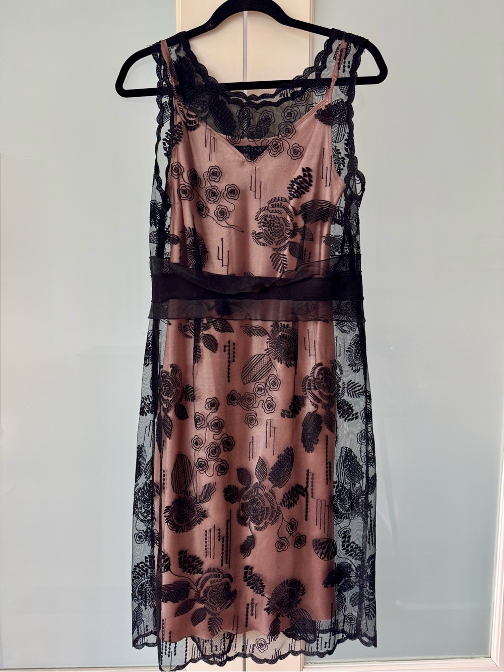 Nougat London Sleeveless Black Lace Overlay Rose-Print Dress - Blush